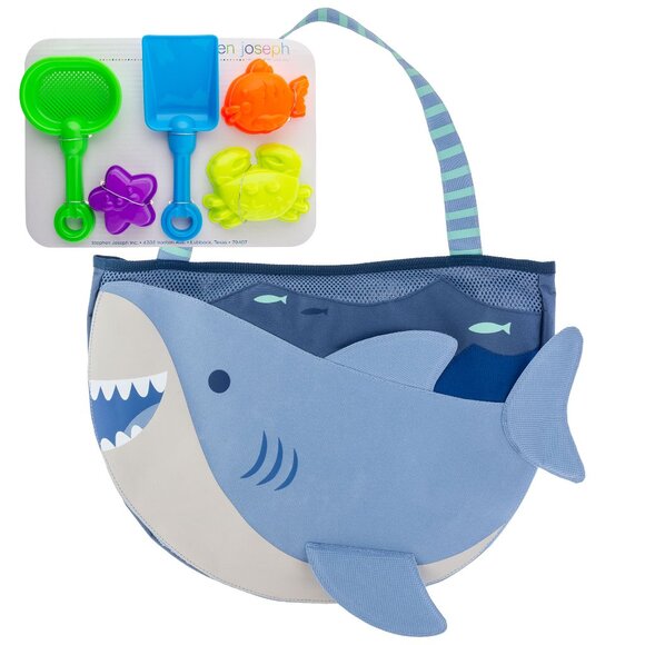Stephen Joseph Shark Beach Tote Bag with Sand Toys and Shark Goggles - Picture 5 of 10